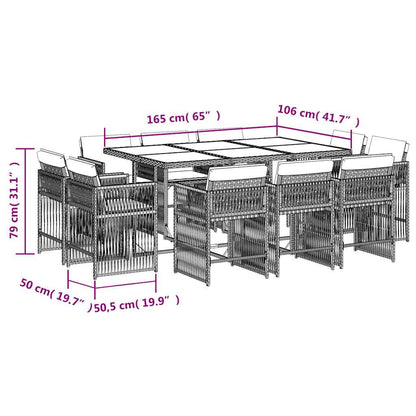 vidaXL 11 Piece Garden Dining Set with Cushions Beige Poly Rattan 5