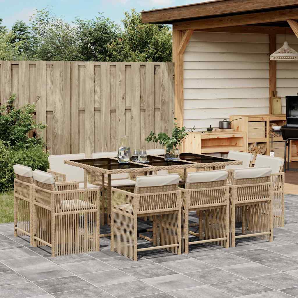 vidaXL 11 Piece Garden Dining Set with Cushions Beige Poly Rattan 1