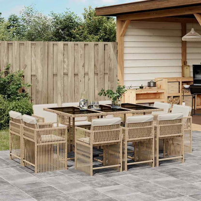 vidaXL 11 Piece Garden Dining Set with Cushions Beige Poly Rattan 1
