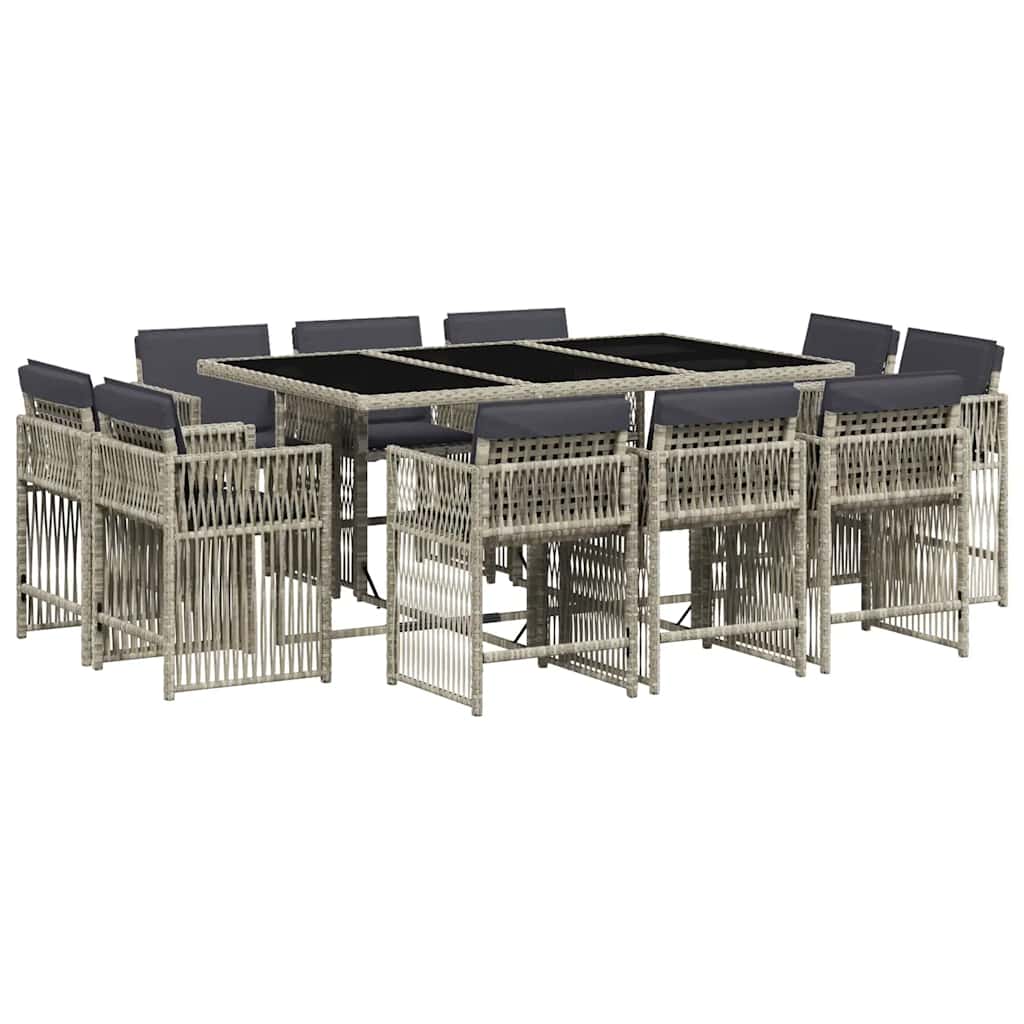 vidaXL 11 Piece Garden Dining Set with Cushions Light Grey Poly Rattan 2