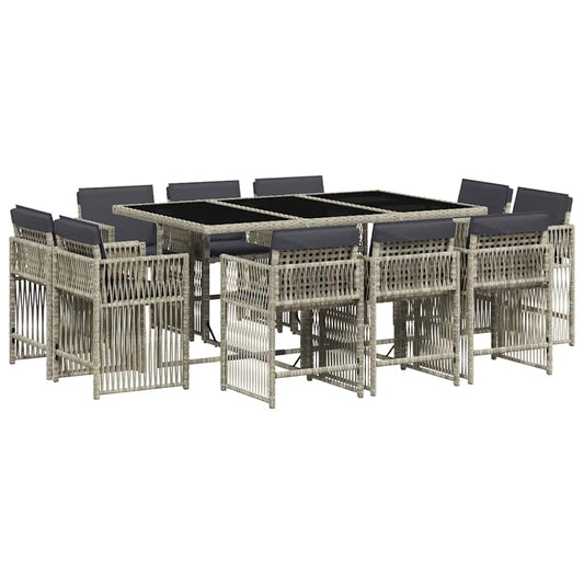 vidaXL 11 Piece Garden Dining Set with Cushions Light Grey Poly Rattan 2