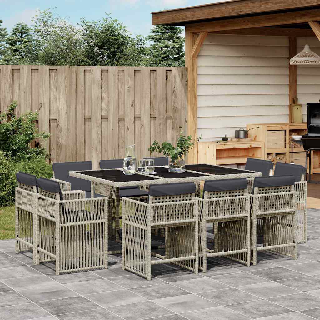 vidaXL 11 Piece Garden Dining Set with Cushions Light Grey Poly Rattan 1