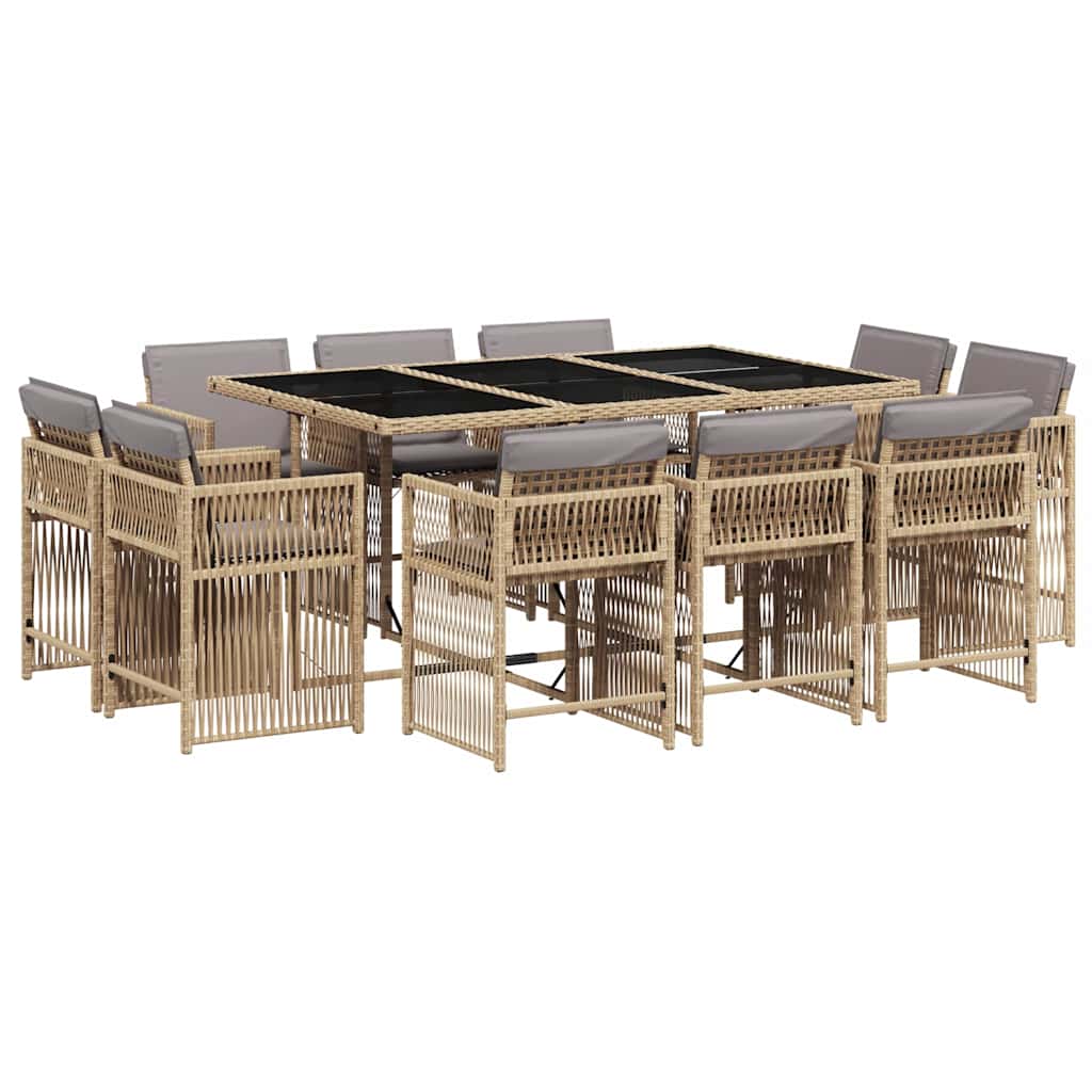 vidaXL 11 Piece Garden Dining Set with Cushions Mix Beige Poly Rattan 2