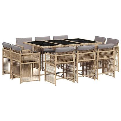 vidaXL 11 Piece Garden Dining Set with Cushions Mix Beige Poly Rattan 2
