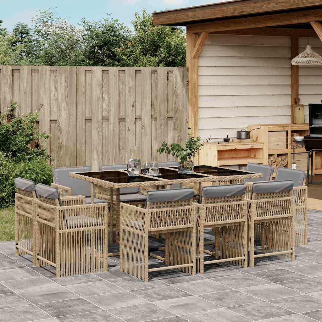 vidaXL 11 Piece Garden Dining Set with Cushions Mix Beige Poly Rattan 1