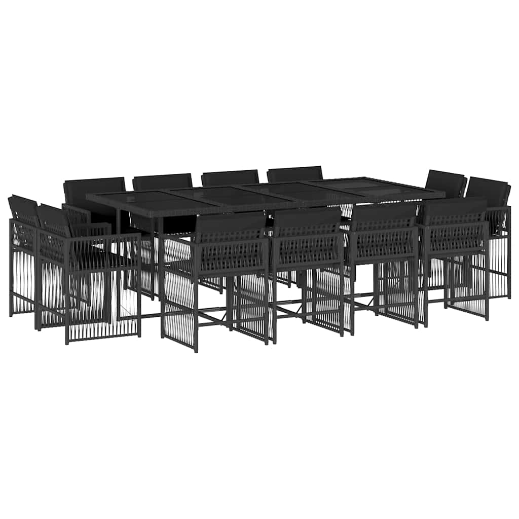 vidaXL 13 Piece Garden Dining Set with Cushions Black Poly Rattan 2