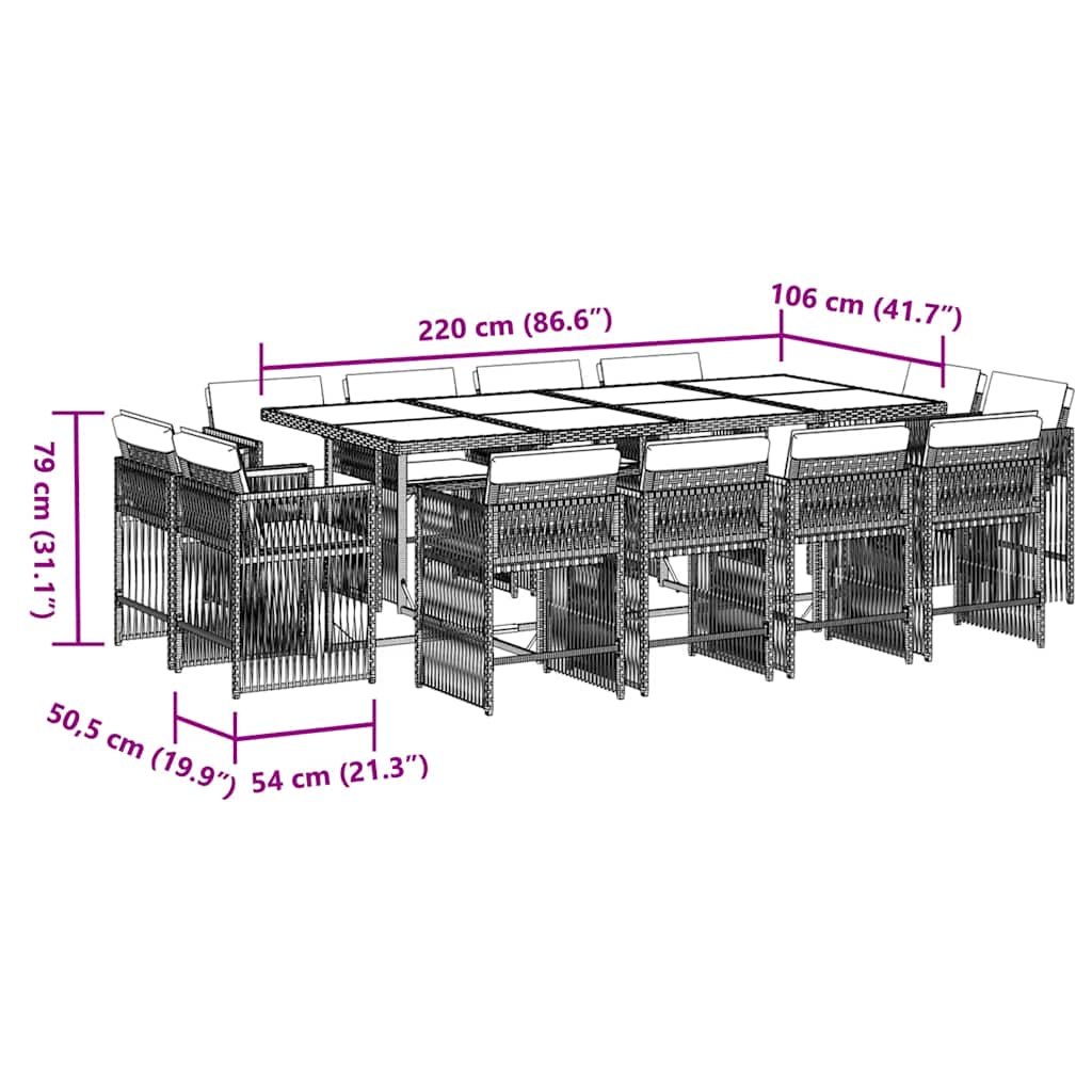 vidaXL 13 Piece Garden Dining Set with Cushions Black Poly Rattan 5