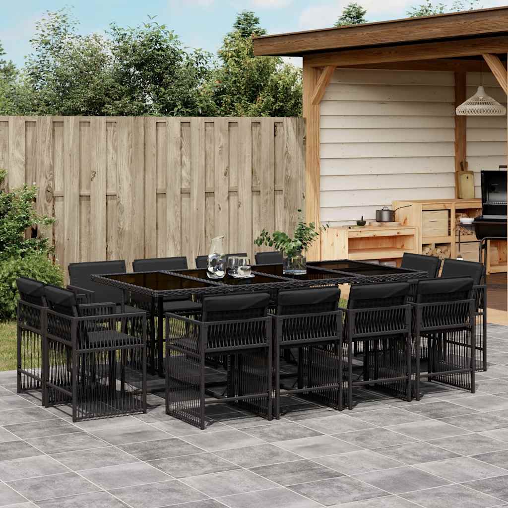 vidaXL 13 Piece Garden Dining Set with Cushions Black Poly Rattan 1