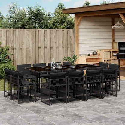 vidaXL 13 Piece Garden Dining Set with Cushions Black Poly Rattan 1