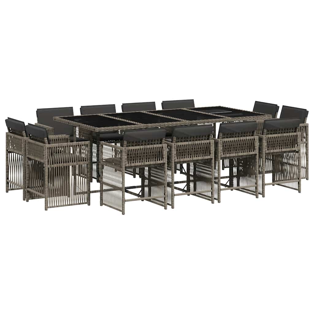 vidaXL 13 Piece Garden Dining Set with Cushions Grey Poly Rattan 2