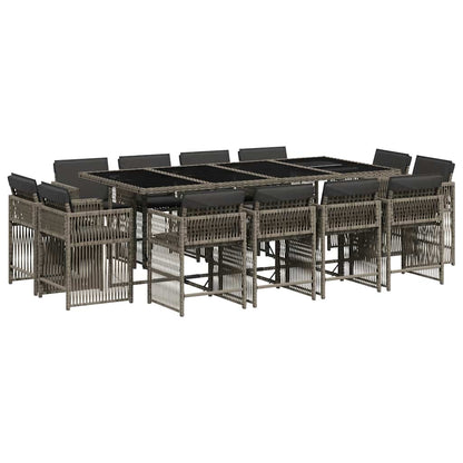 vidaXL 13 Piece Garden Dining Set with Cushions Grey Poly Rattan 2