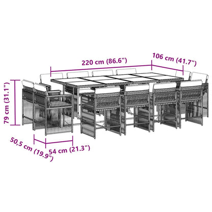 vidaXL 13 Piece Garden Dining Set with Cushions Grey Poly Rattan 5