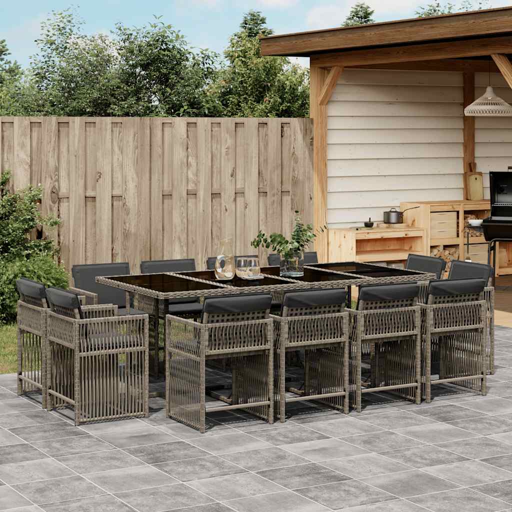 vidaXL 13 Piece Garden Dining Set with Cushions Grey Poly Rattan 1
