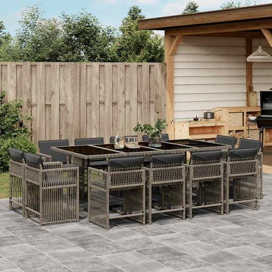 vidaXL 13 Piece Garden Dining Set with Cushions Grey Poly Rattan 1
