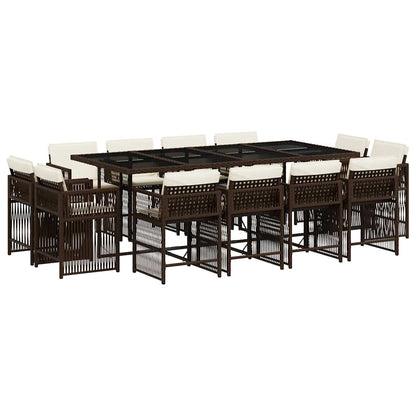 vidaXL 13 Piece Garden Dining Set with Cushions Brown Poly Rattan 2