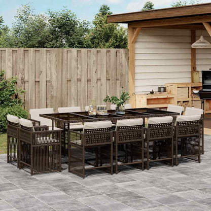 vidaXL 13 Piece Garden Dining Set with Cushions Brown Poly Rattan 1