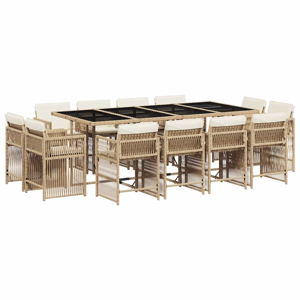 vidaXL 13 Piece Garden Dining Set with Cushions Beige Poly Rattan 2