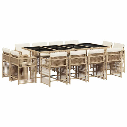vidaXL 13 Piece Garden Dining Set with Cushions Beige Poly Rattan 2