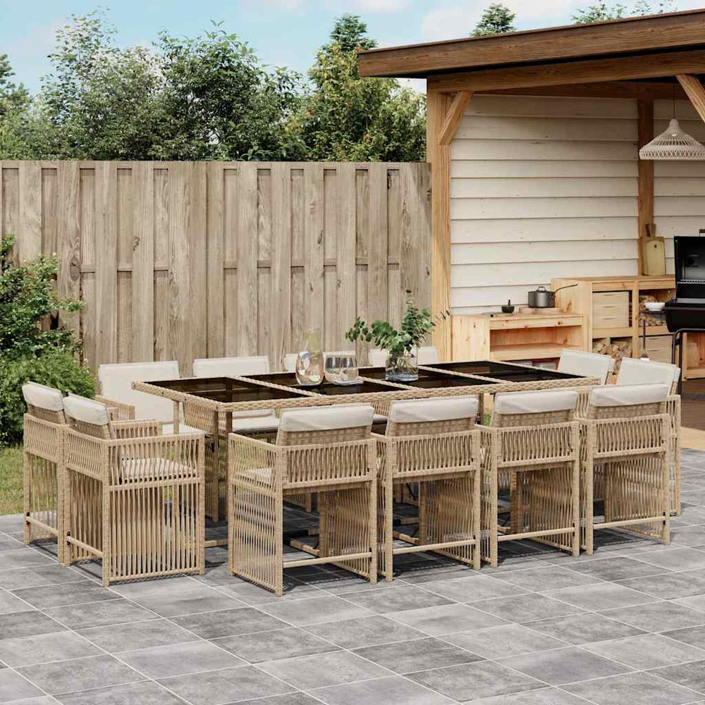 vidaXL 13 Piece Garden Dining Set with Cushions Beige Poly Rattan