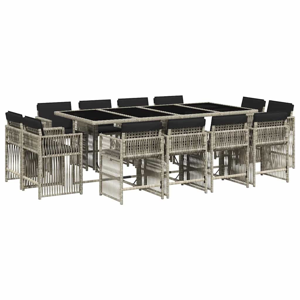 vidaXL 13 Piece Garden Dining Set with Cushions Light Grey Poly Rattan 2