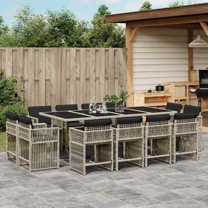 vidaXL 13 Piece Garden Dining Set with Cushions Light Grey Poly Rattan 1