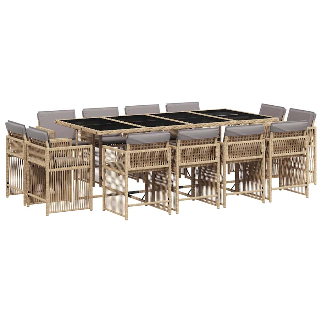 vidaXL 13 Piece Garden Dining Set with Cushions Mix Beige Poly Rattan 2