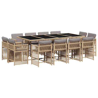 vidaXL 13 Piece Garden Dining Set with Cushions Mix Beige Poly Rattan 2