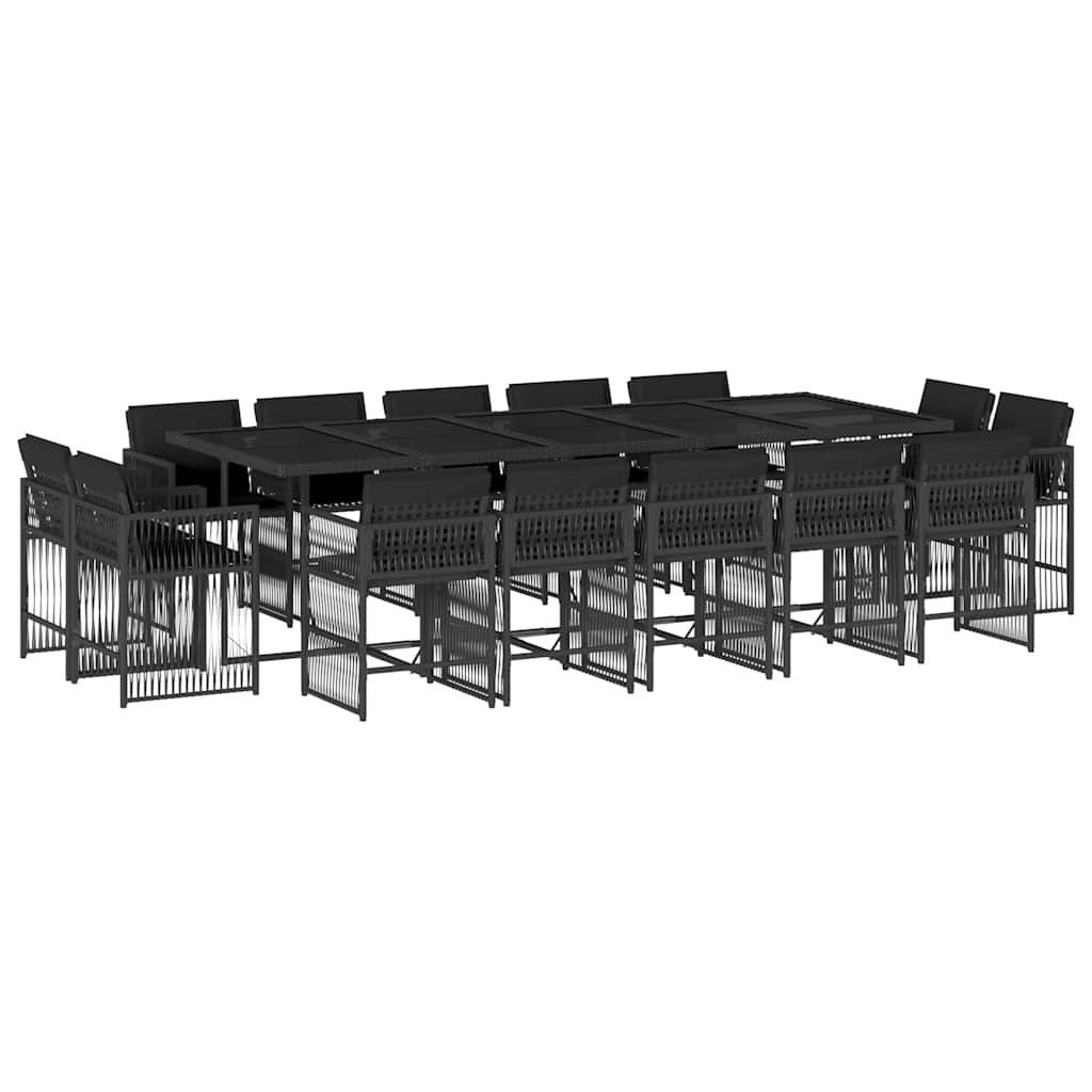 vidaXL 15 Piece Garden Dining Set with Cushions Black Poly Rattan 2