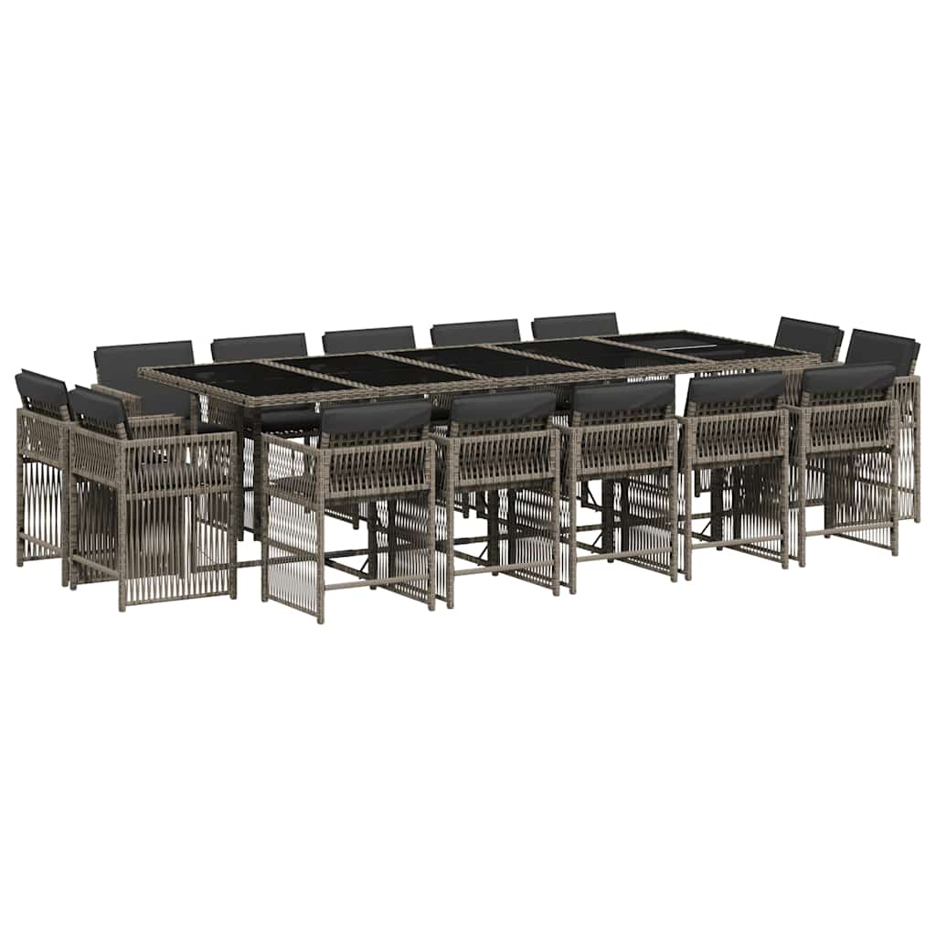 vidaXL 15 Piece Garden Dining Set with Cushions Grey Poly Rattan 2