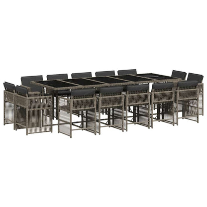 vidaXL 15 Piece Garden Dining Set with Cushions Grey Poly Rattan 2