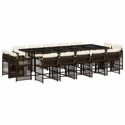 vidaXL 15 Piece Garden Dining Set with Cushions Brown Poly Rattan 2
