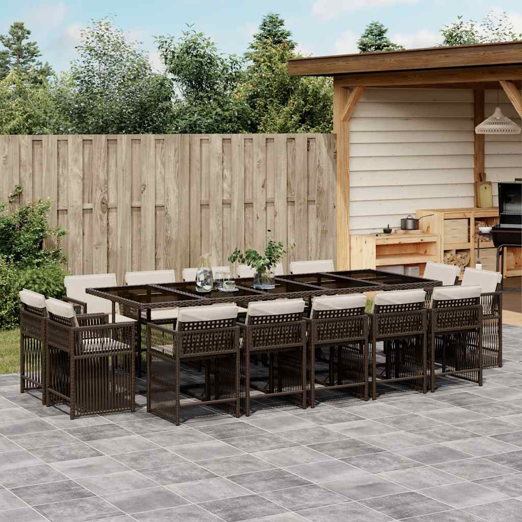 vidaXL 15 Piece Garden Dining Set with Cushions Brown Poly Rattan 1