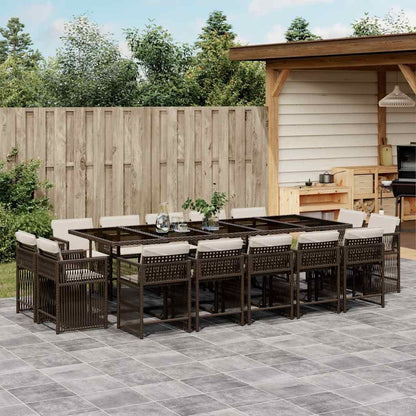 vidaXL 15 Piece Garden Dining Set with Cushions Brown Poly Rattan 1