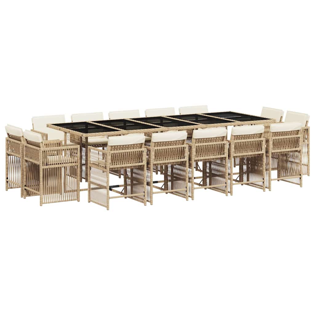 vidaXL 15 Piece Garden Dining Set with Cushions Beige Poly Rattan 2