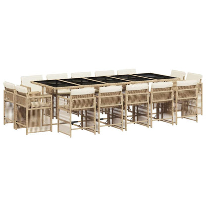 vidaXL 15 Piece Garden Dining Set with Cushions Beige Poly Rattan 2