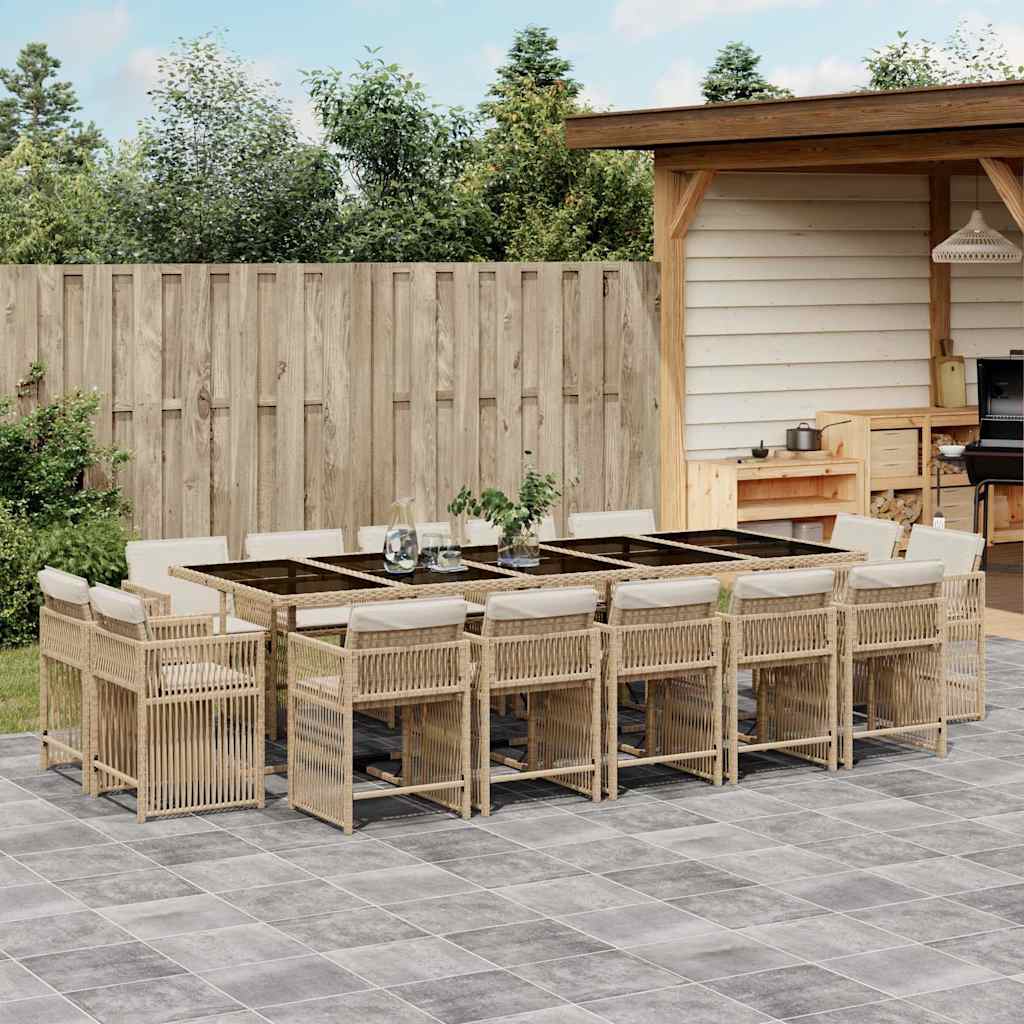 vidaXL 15 Piece Garden Dining Set with Cushions Beige Poly Rattan 1