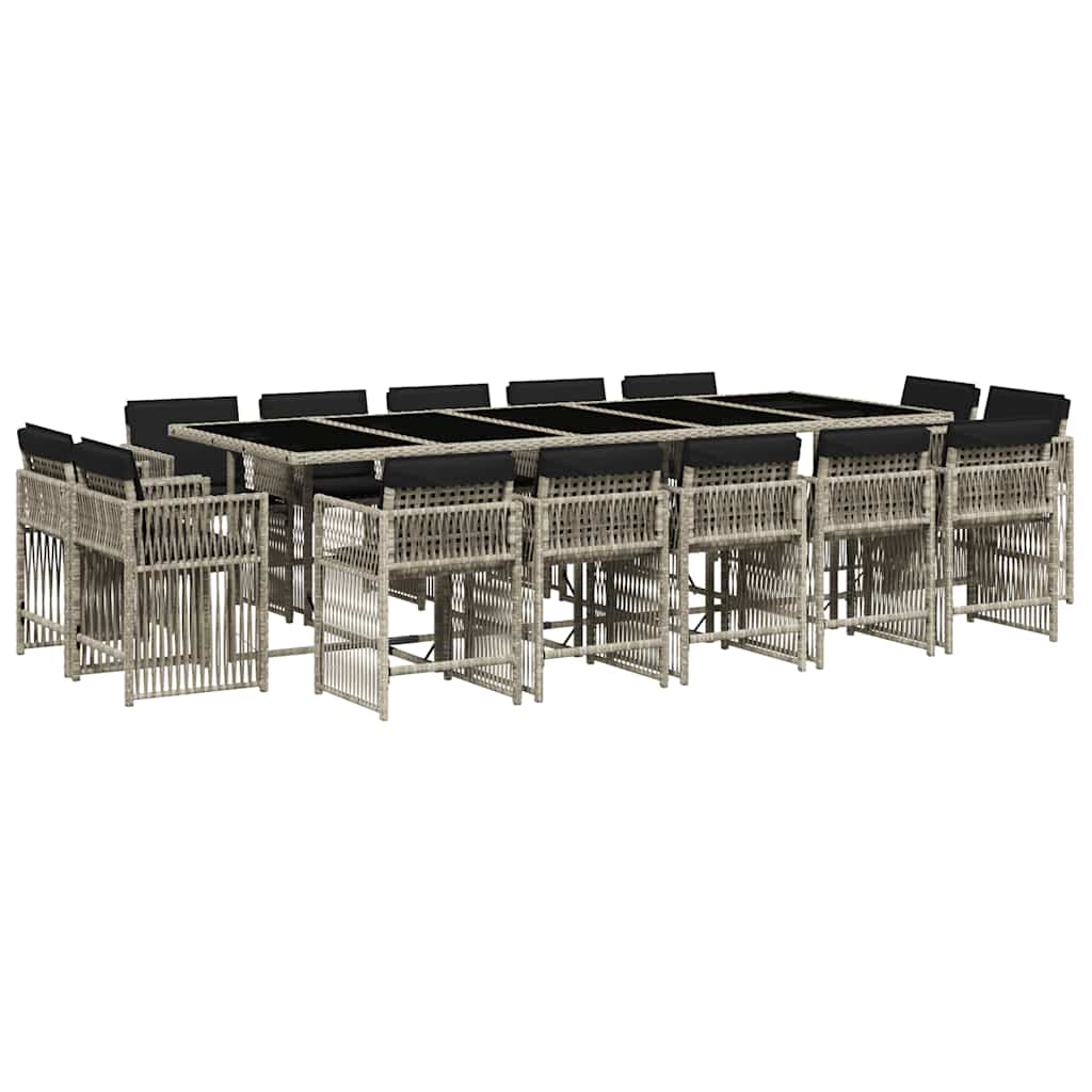 vidaXL 15 Piece Garden Dining Set with Cushions Light Grey Poly Rattan 2