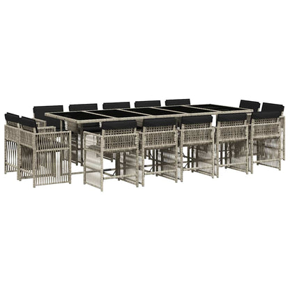 vidaXL 15 Piece Garden Dining Set with Cushions Light Grey Poly Rattan 2