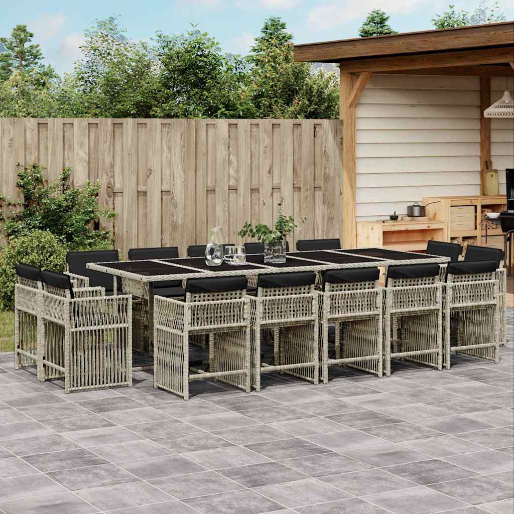 vidaXL 15 Piece Garden Dining Set with Cushions Light Grey Poly Rattan 1