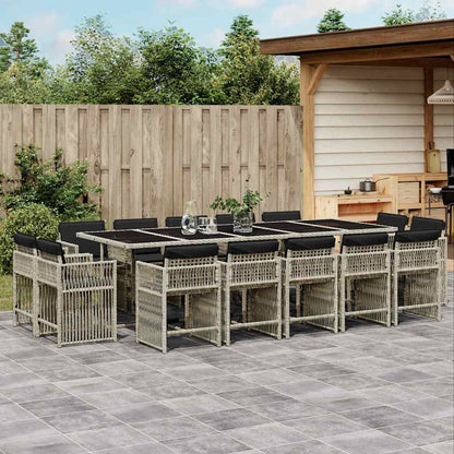 vidaXL 15 Piece Garden Dining Set with Cushions Light Grey Poly Rattan 1