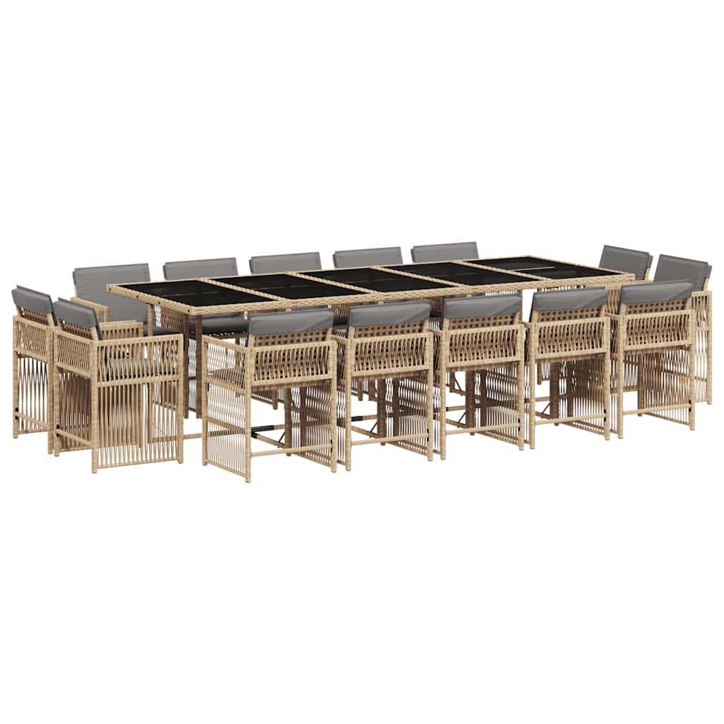 vidaXL 15 Piece Garden Dining Set with Cushions Mix Beige Poly Rattan 2