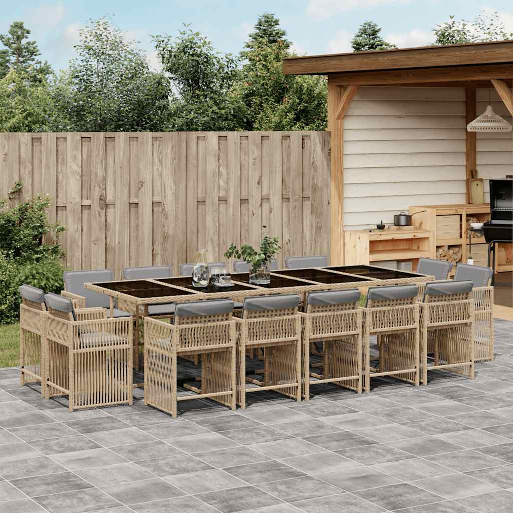 vidaXL 15 Piece Garden Dining Set with Cushions Mix Beige Poly Rattan 1