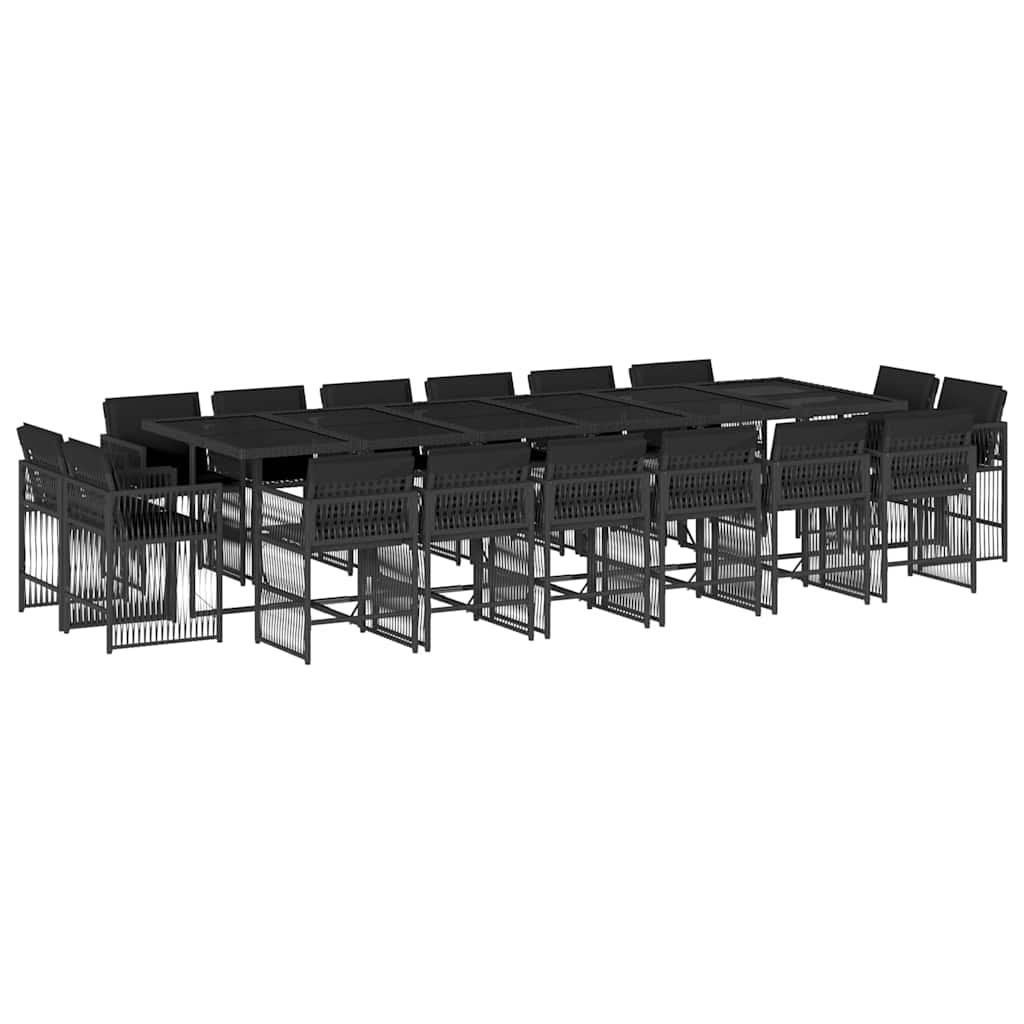 vidaXL 17 Piece Garden Dining Set with Cushions Black Poly Rattan 2