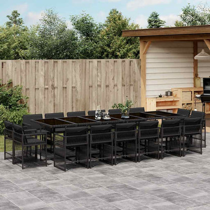 vidaXL 17 Piece Garden Dining Set with Cushions Black Poly Rattan 1