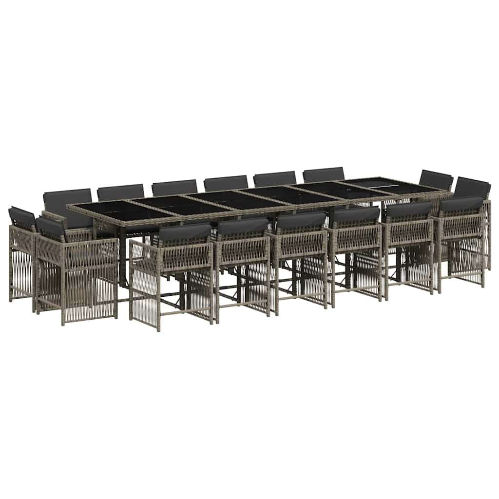vidaXL 17 Piece Garden Dining Set with Cushions Grey Poly Rattan 2