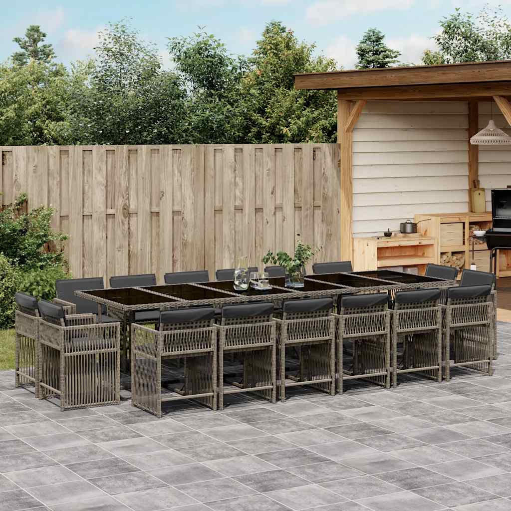 17 Piece Garden Dining Set with Cushions Poly Rattan 16 Grey