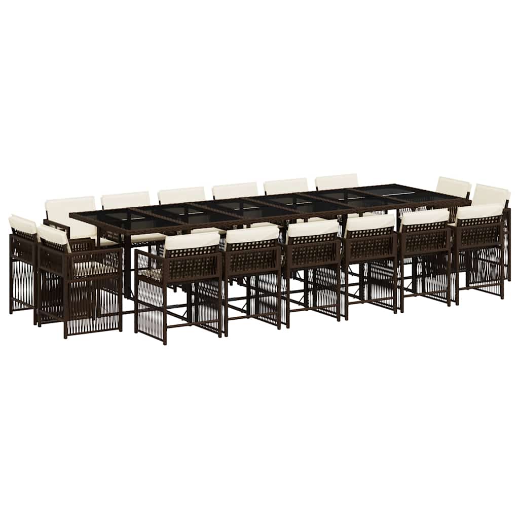 vidaXL 17 Piece Garden Dining Set with Cushions Brown Poly Rattan 2