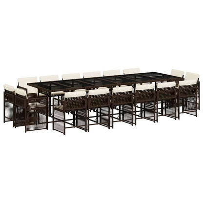 vidaXL 17 Piece Garden Dining Set with Cushions Brown Poly Rattan 2