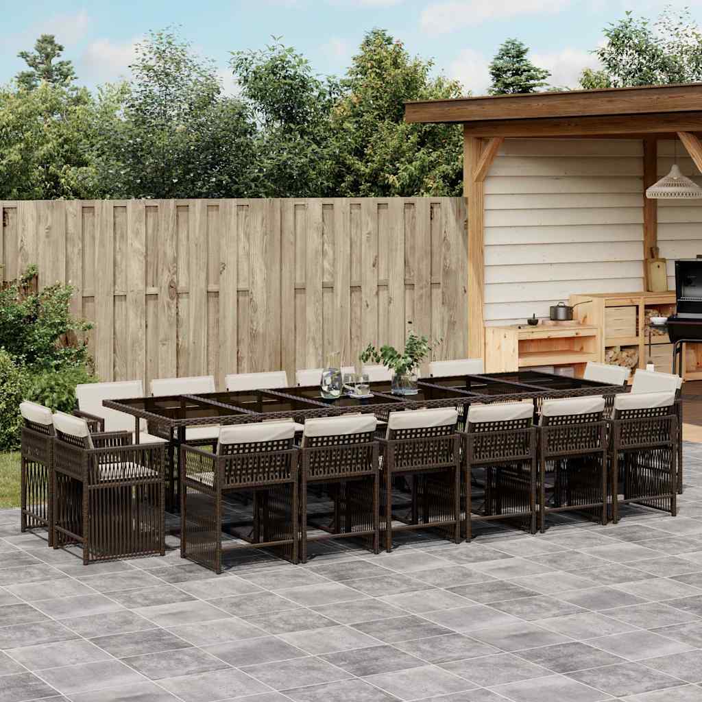 vidaXL 17 Piece Garden Dining Set with Cushions Brown Poly Rattan 1