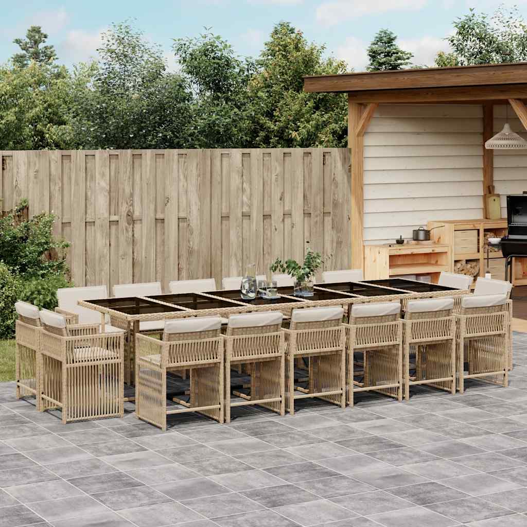 vidaXL 17 Piece Garden Dining Set with Cushions Beige Poly Rattan 1